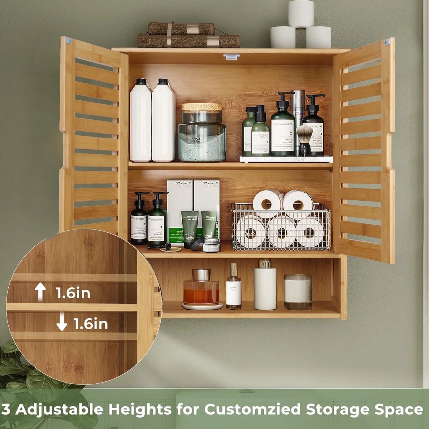 Wisfor Wall Mounted Bamboo Bathroom Medicine Cabinet Storage