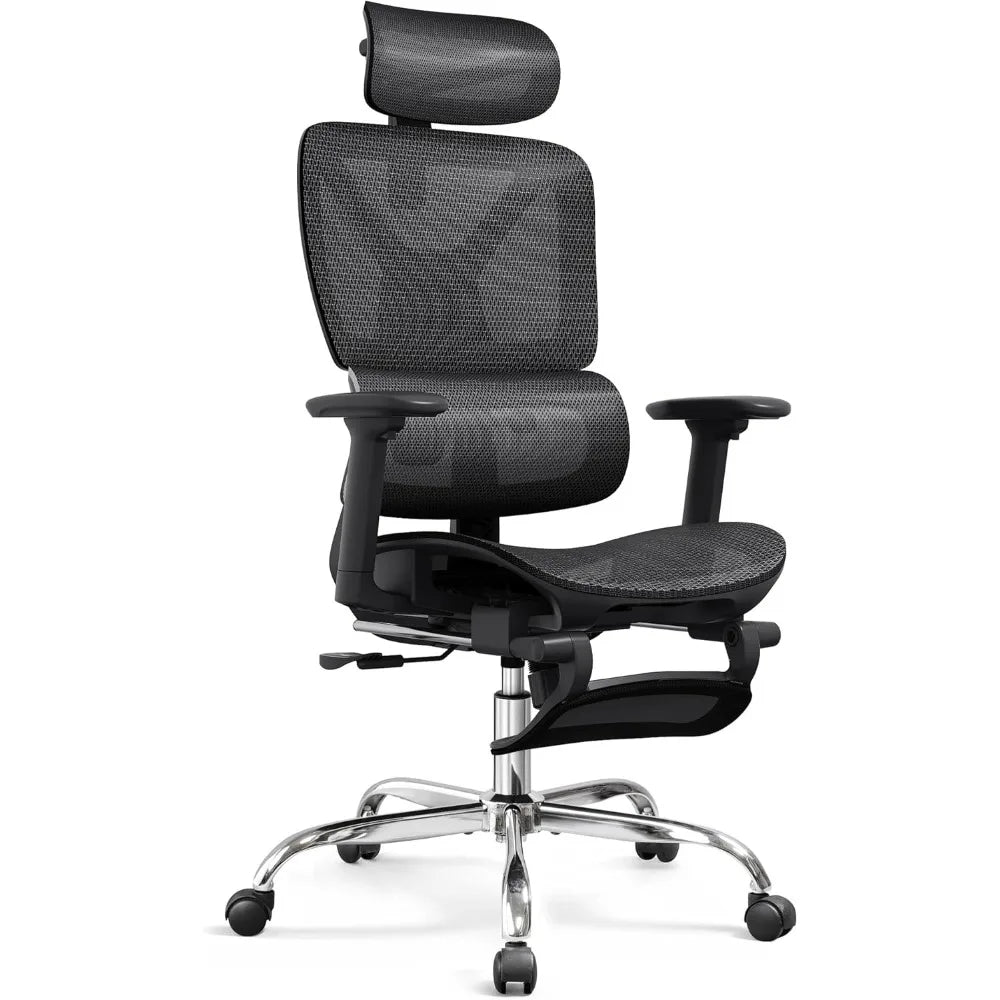Ergonomic Mesh Office Chair With Footrest And High Back Reclining