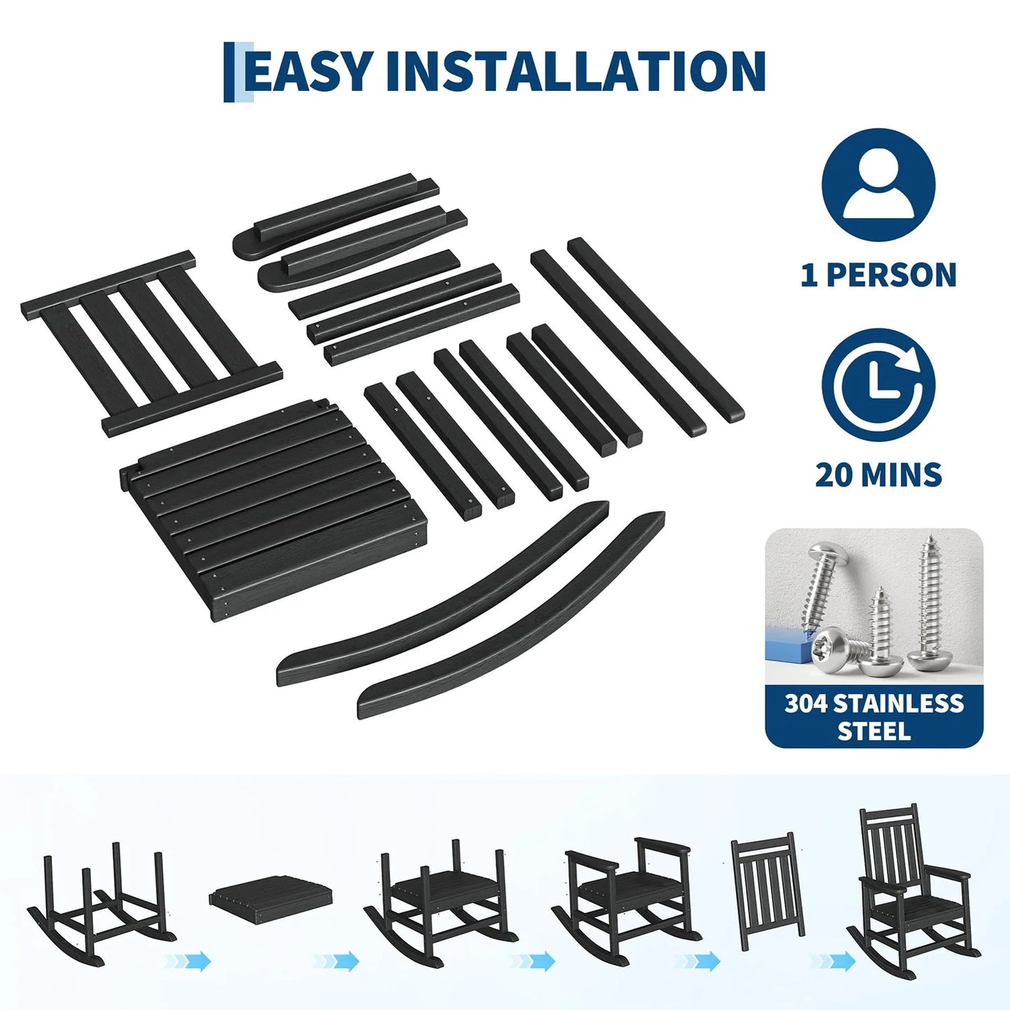 HiMISS Outdoor Poly Lumber Rocking Chair Set With Side Table