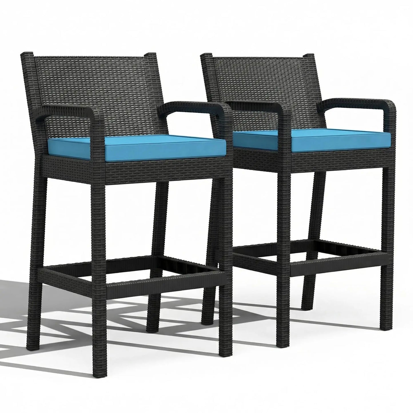 HiMISS Outdoor Wicker Bar Stools Set of 2 with Cushions