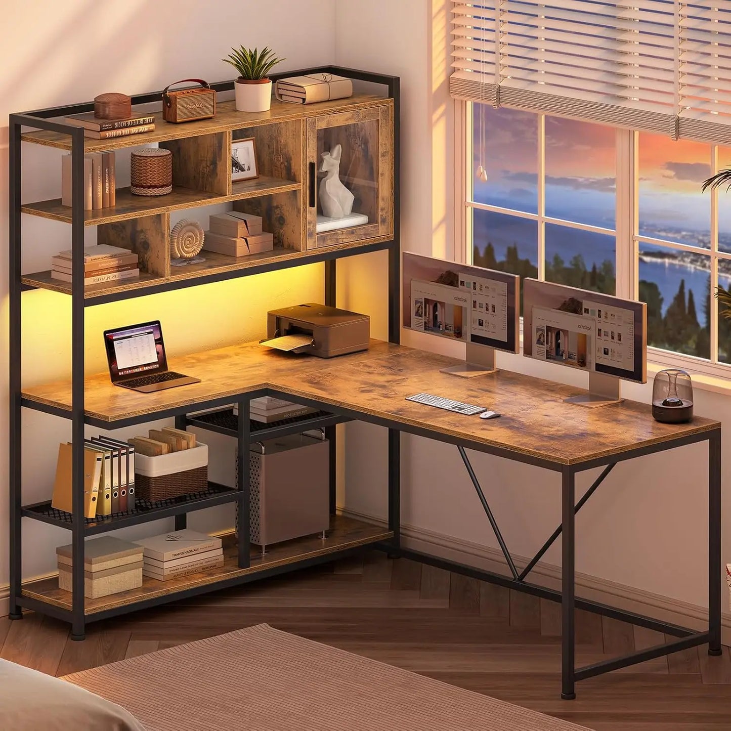 NONE L Shaped Computer Desk With Built In LED Lighting