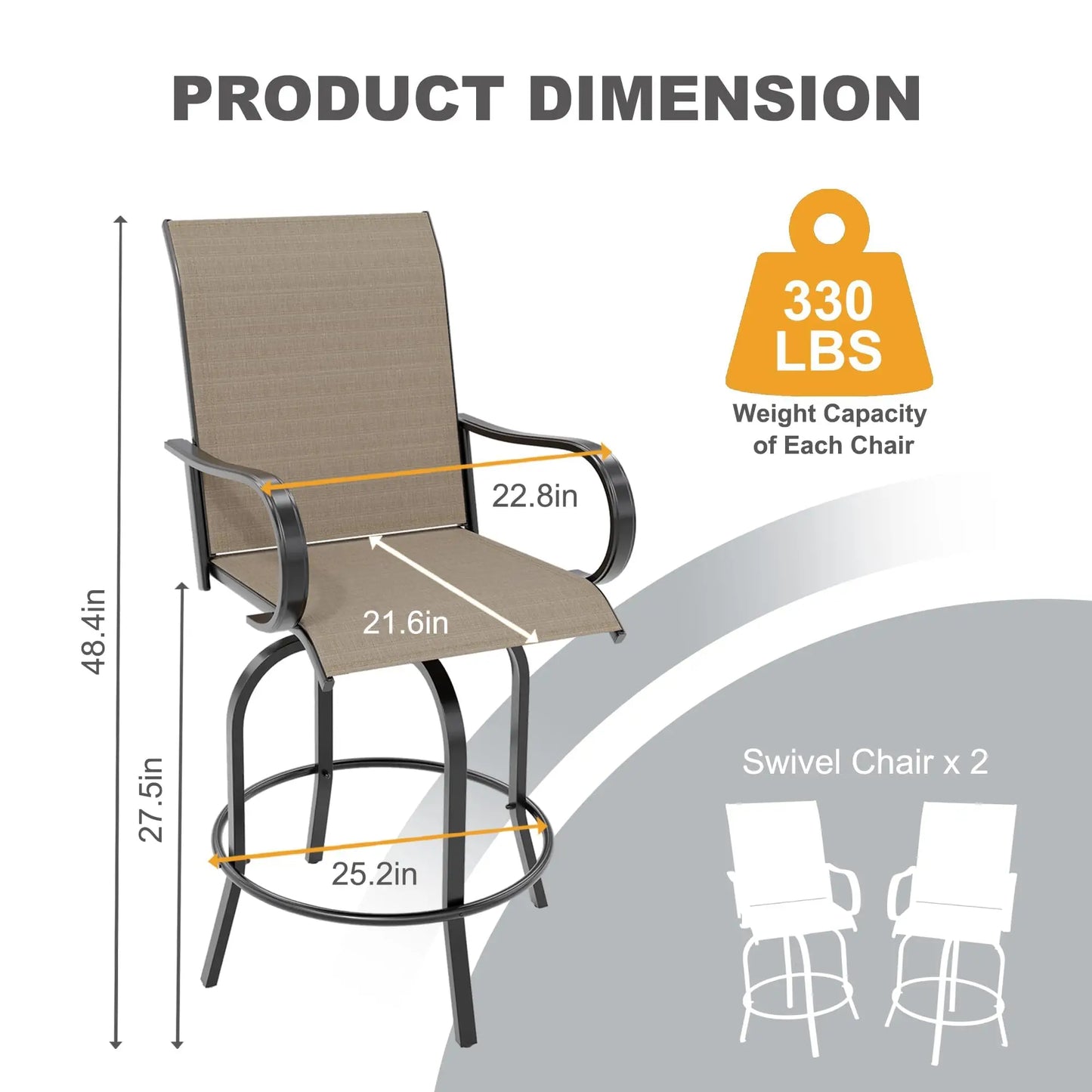 HiMISS Set of 2 All Weather Outdoor Swivel Bar Stools