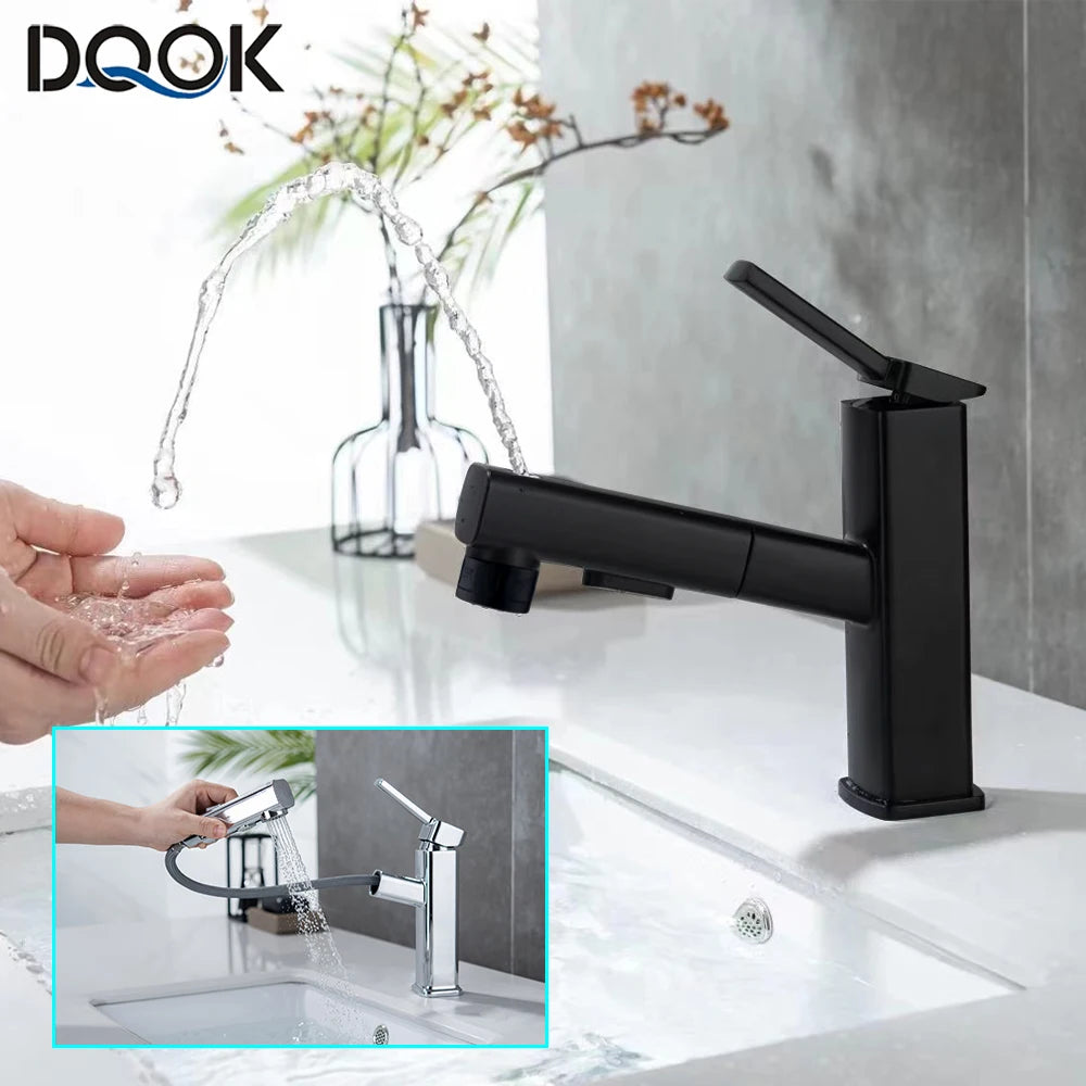 DQOK Pull Out Basin Faucet for Bathroom Brass Deck Mounted