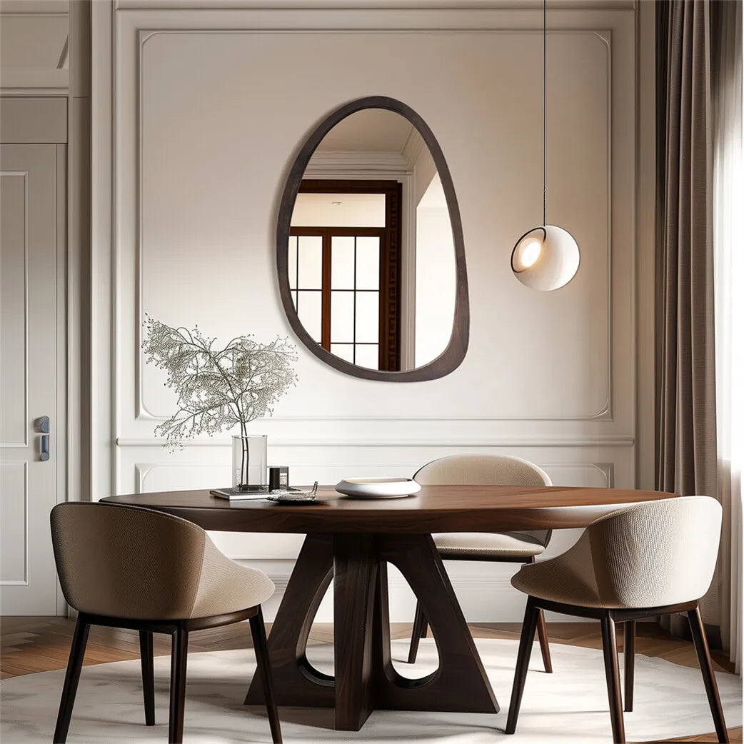 BORWART Wall Mirror With Black Walnut Wood Frame Industrial