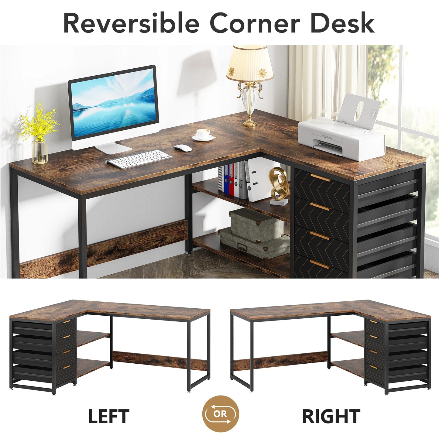 Tribesigns L Shaped Computer Desk With Storage Drawers And Shelves