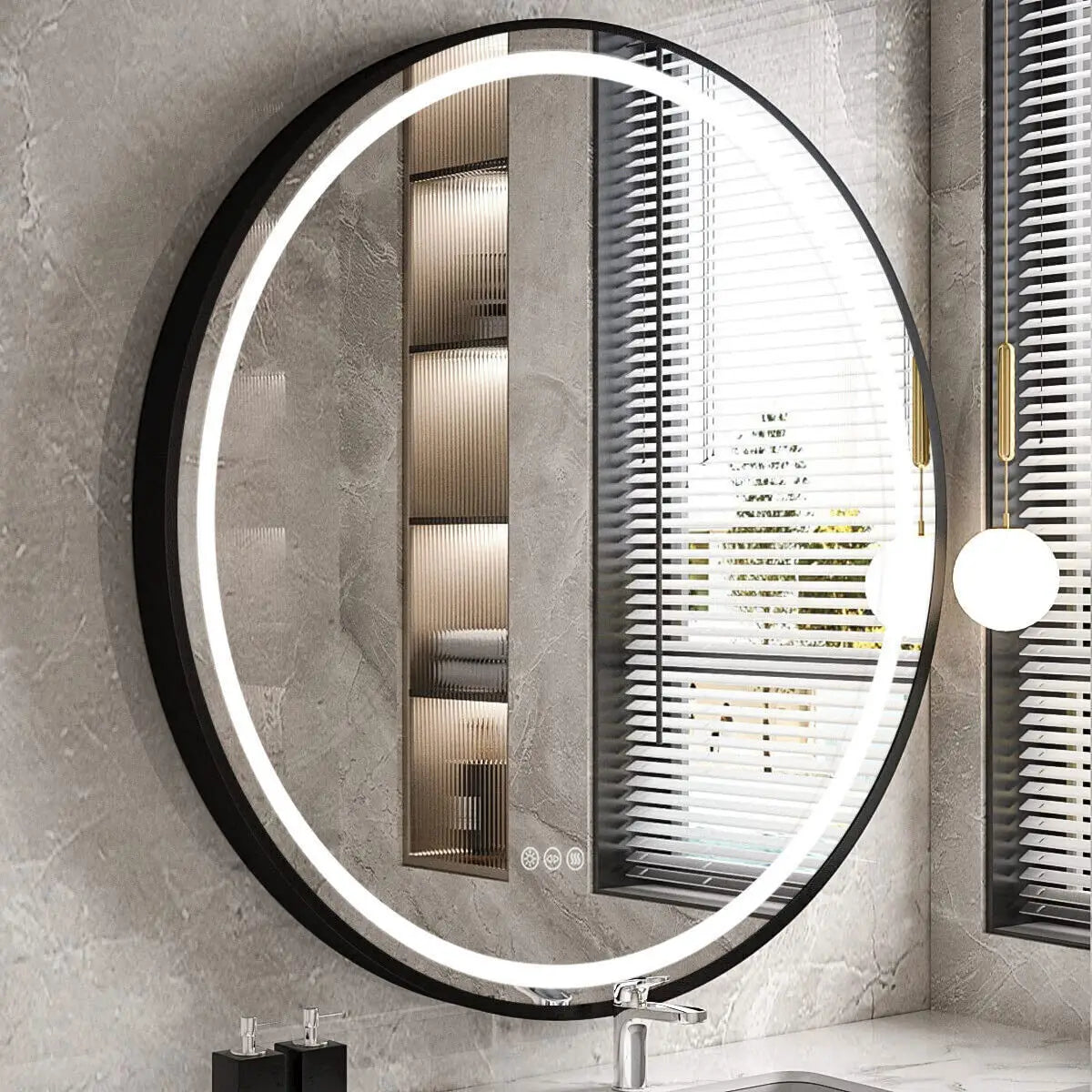 Round LED Illuminated Bathroom Mirror With Demister And Aluminum Frame