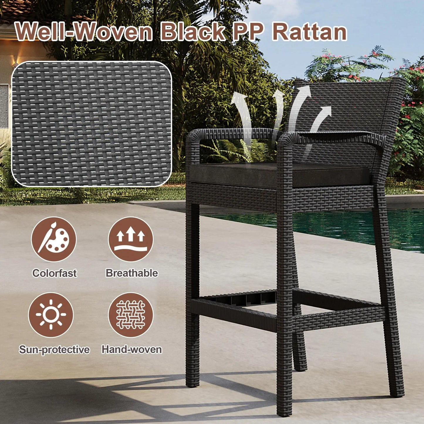 HiMISS Outdoor Wicker Bar Stools Set of 2 with Cushions