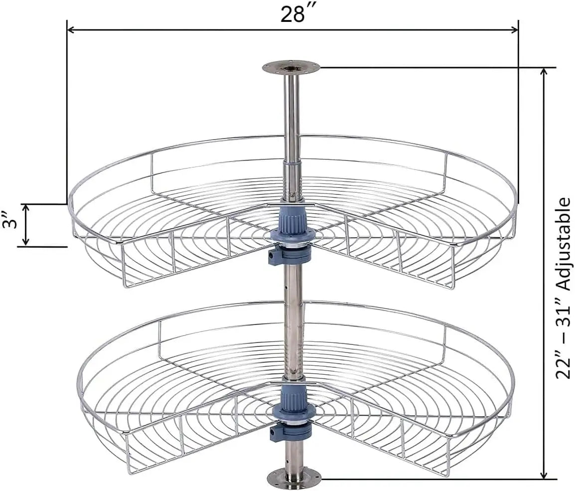 Cabinet Kidney Shape Dia.28 270° Lazy Susan, 2 Shelves, Kitchen Base Corner Cabinet Organizer (Chrome 4001 270 28)