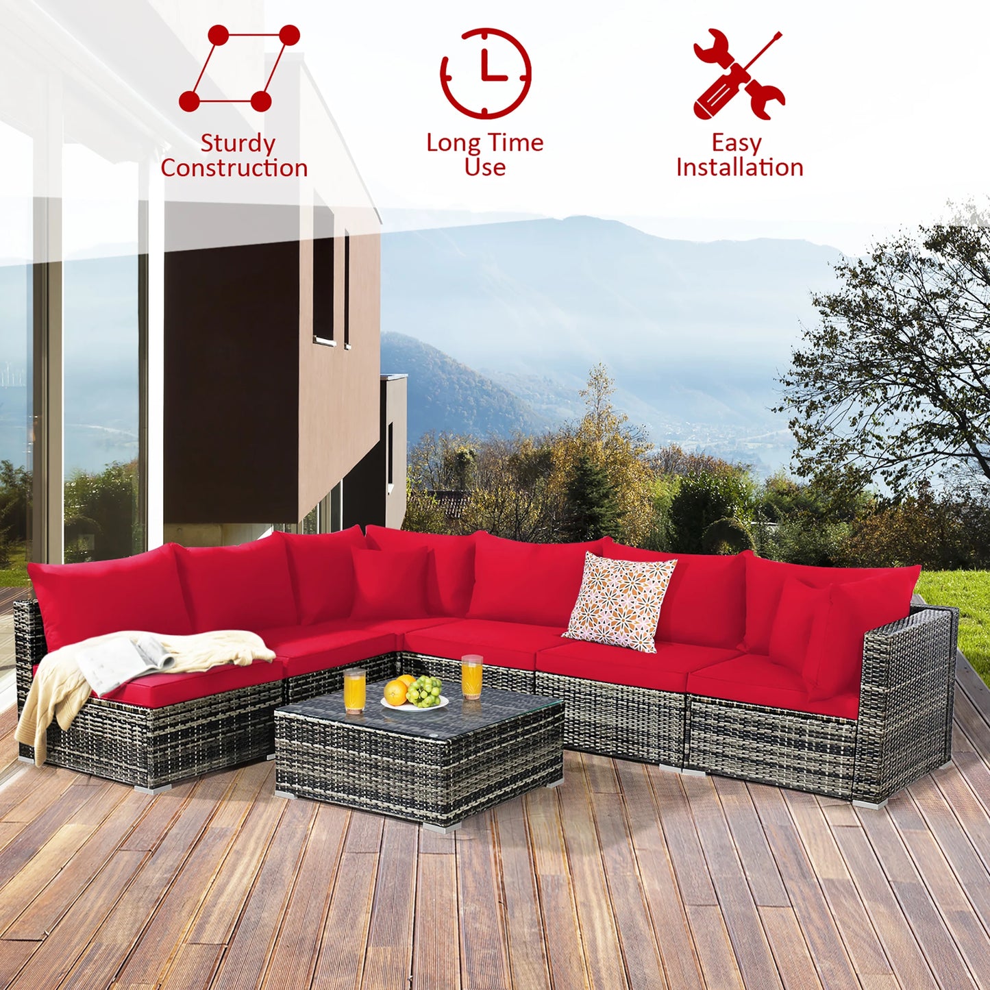 HOMASIS 7-Piece Patio Rattan Furniture Set With Cushions