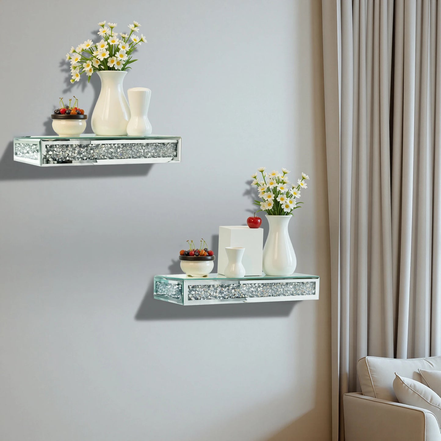 Crushed Diamond Wall Mounted Floating Shelf Mirrored Display Home Decor