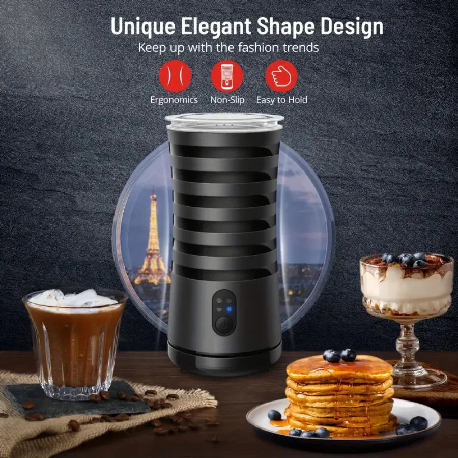 4-in-1 Milk Frother And Steamer, Non-Slip Stylish Design, Hot & Cold Milk Steamer With Temperature Control, Auto Shut-Off Frothe