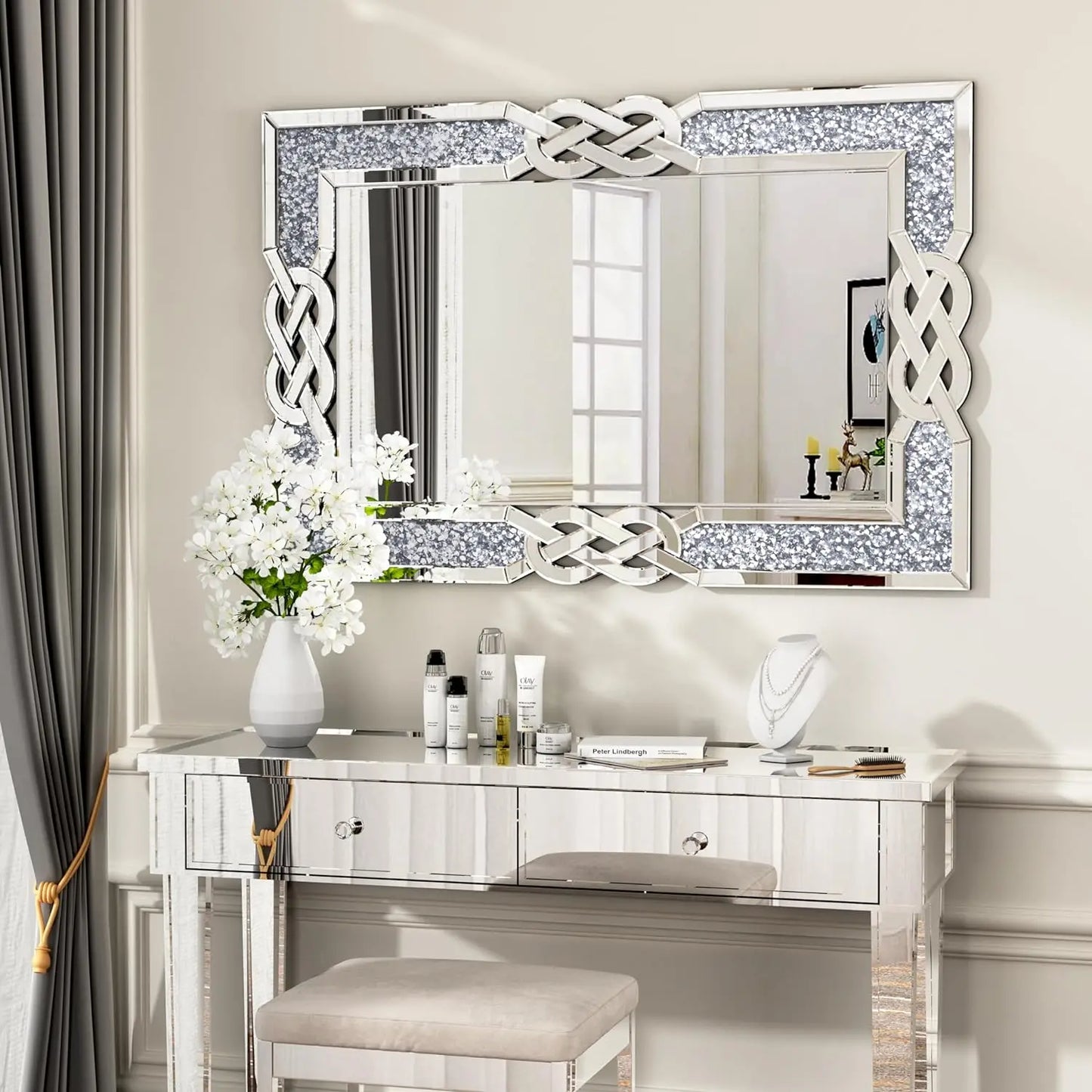 Crystal Diamond Vanity Mirror Wall Hanging For Bedroom Hallway Decor