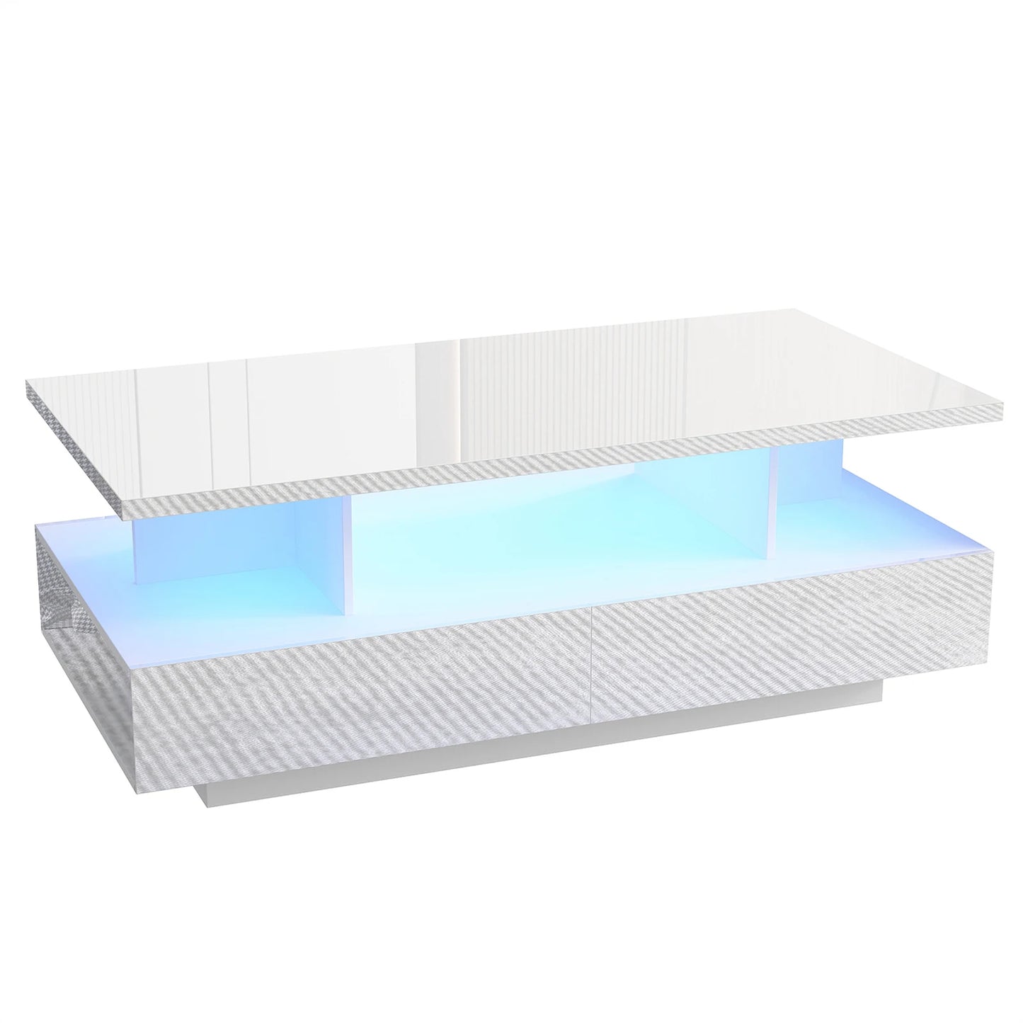 QiaoShiRen Modern LED Coffee Table With Two Storage Drawers