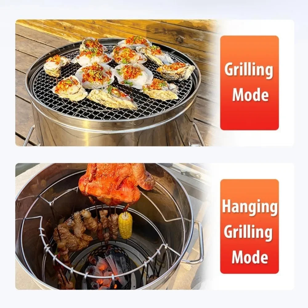 Smokeless Portable Charcoal Grill 360 Degree Stainless Steel Barrel Skewers