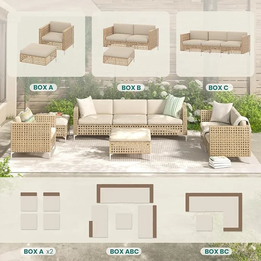 Outdoor Wicker Patio Sofa Set Boho Conversation Furniture