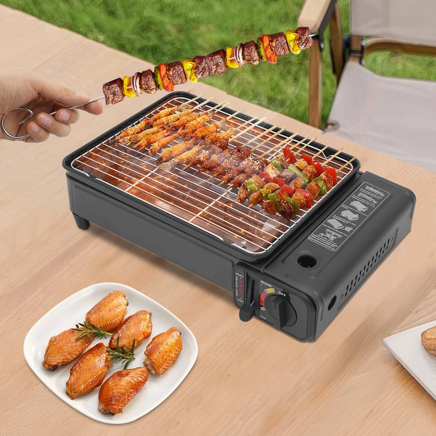 Portable 2.2KW Gas BBQ Grill Stove For Outdoor Camping