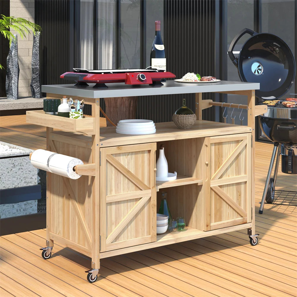 TWISTER.CK Portable Outdoor Bar Table With Storage And Locking Wheels