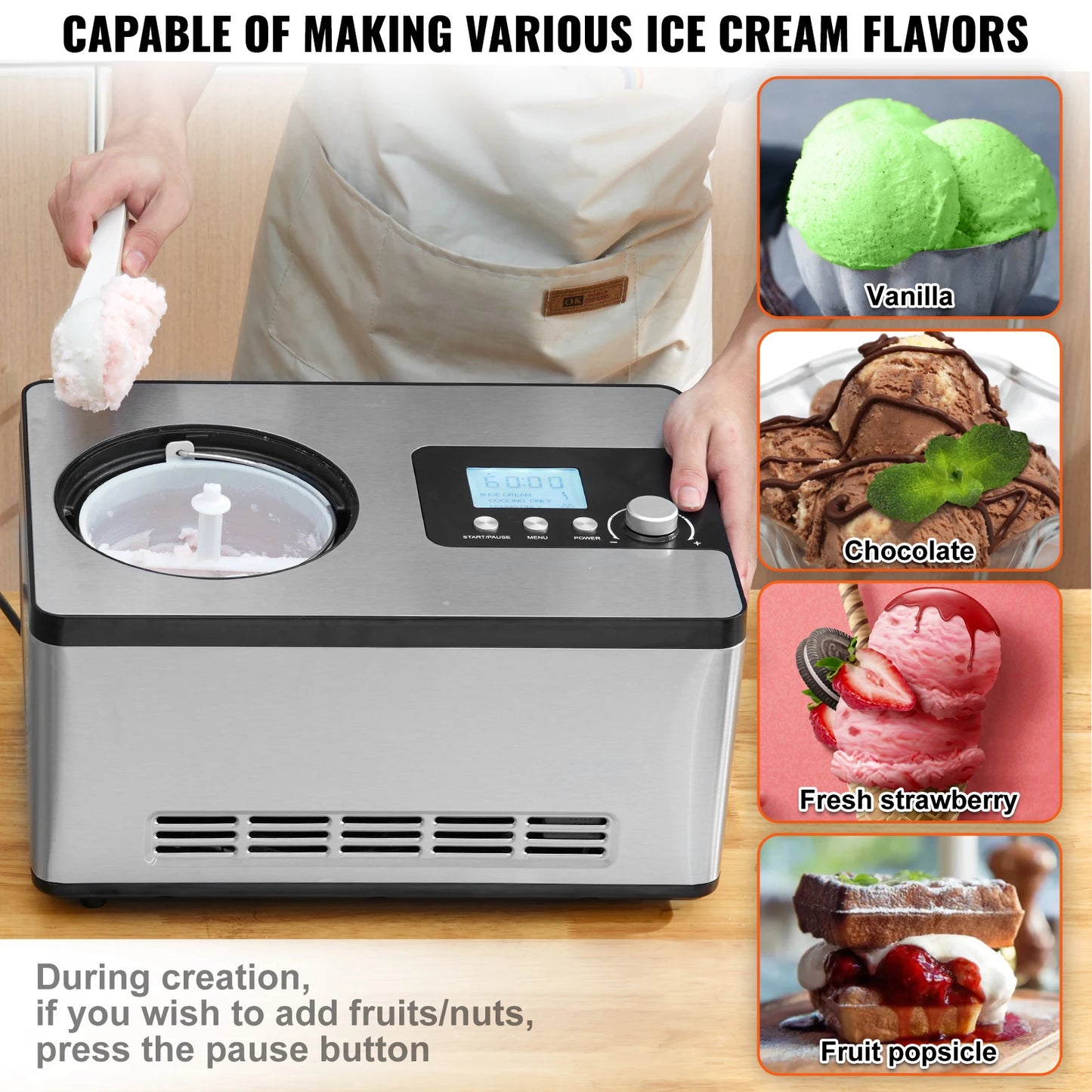 VEVOR Ice Cream Maker With Builtin Compressor For Home Kitchen