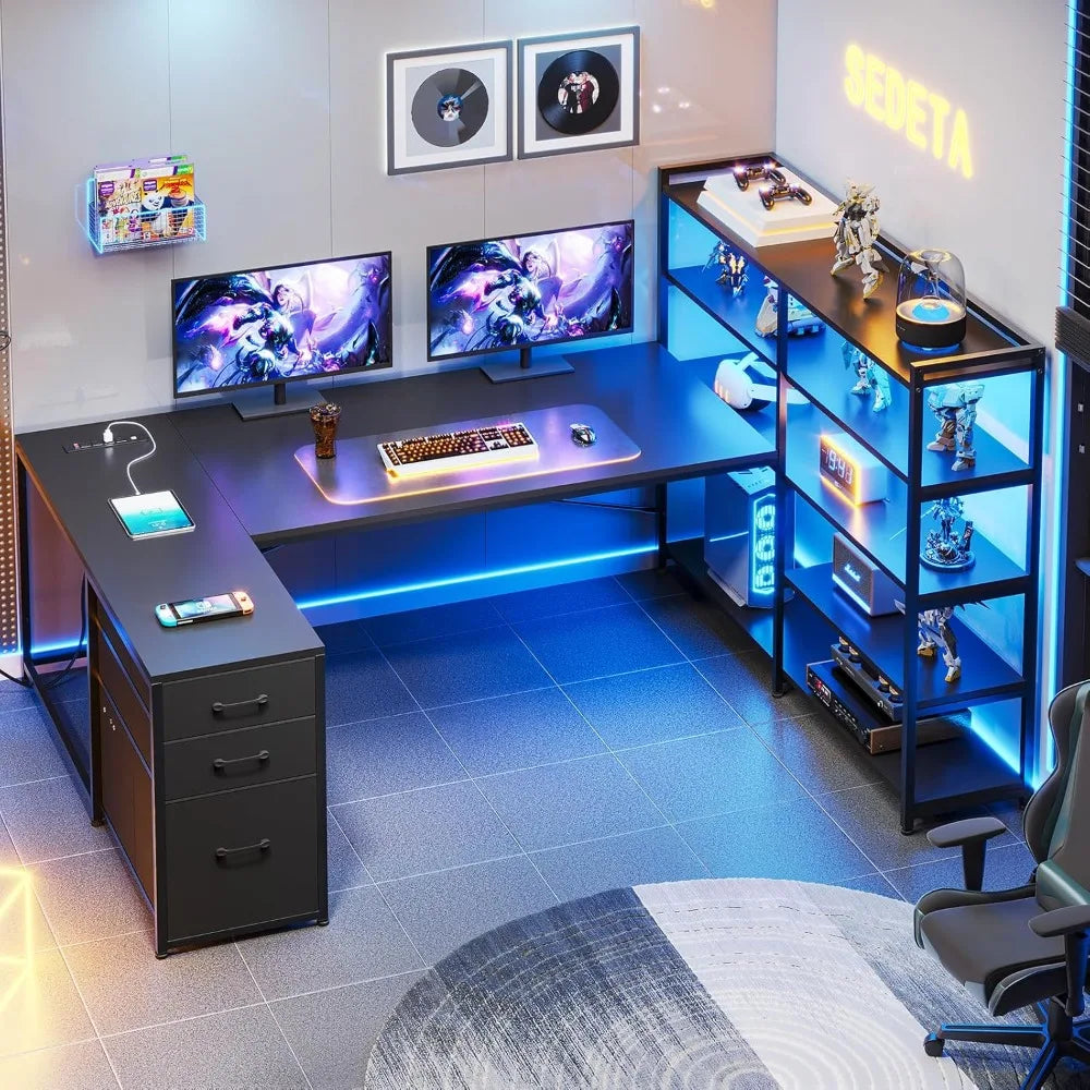 L Shaped Gaming Desk Reversible U Shaped Computer Desk With Power Outlet