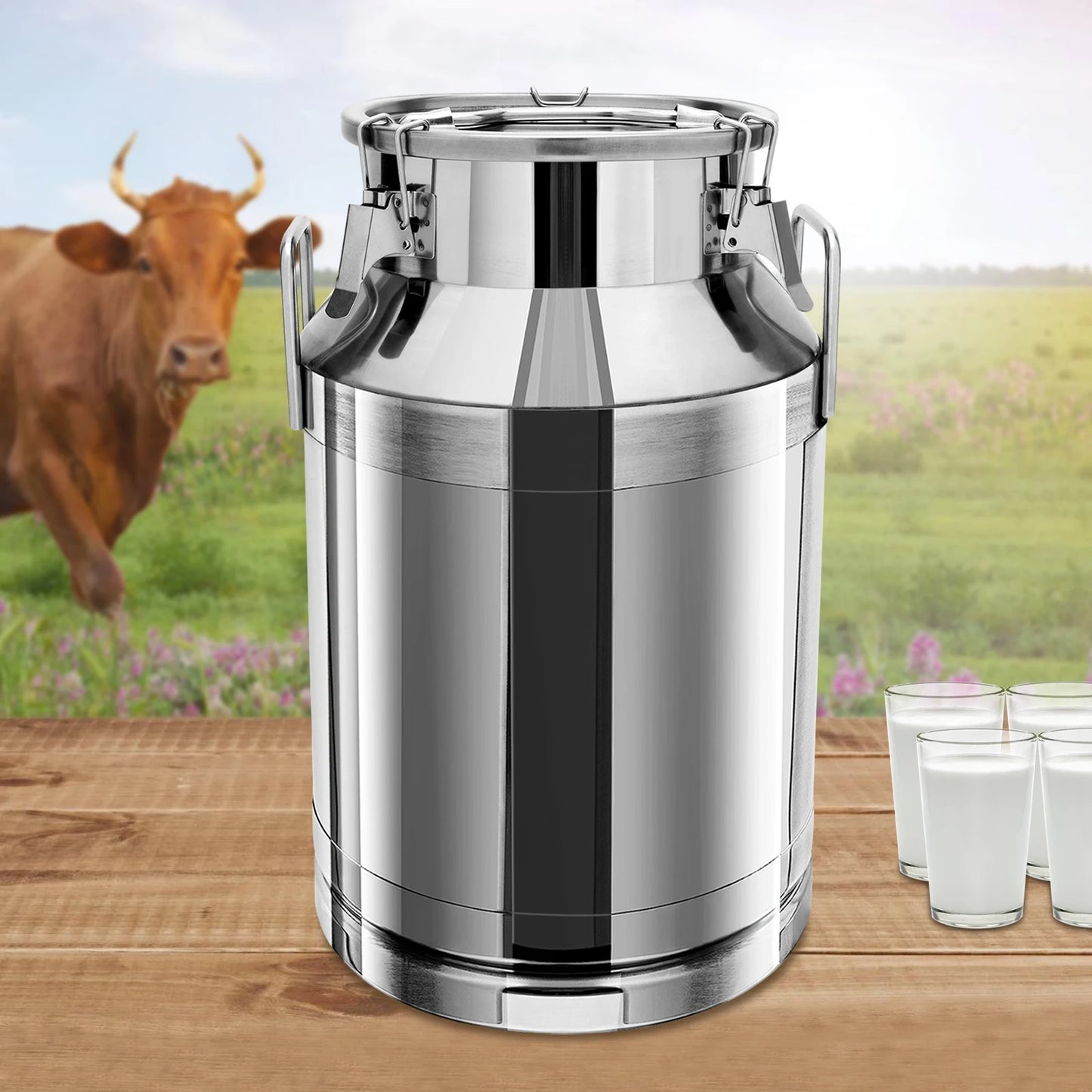 Large Milk Can Stainless Steel Milk Can 5.25/8/10.6/13.2/15.8 Gal Milk Canister Milk Bucket Tote Jug W/ Sealed Lid
