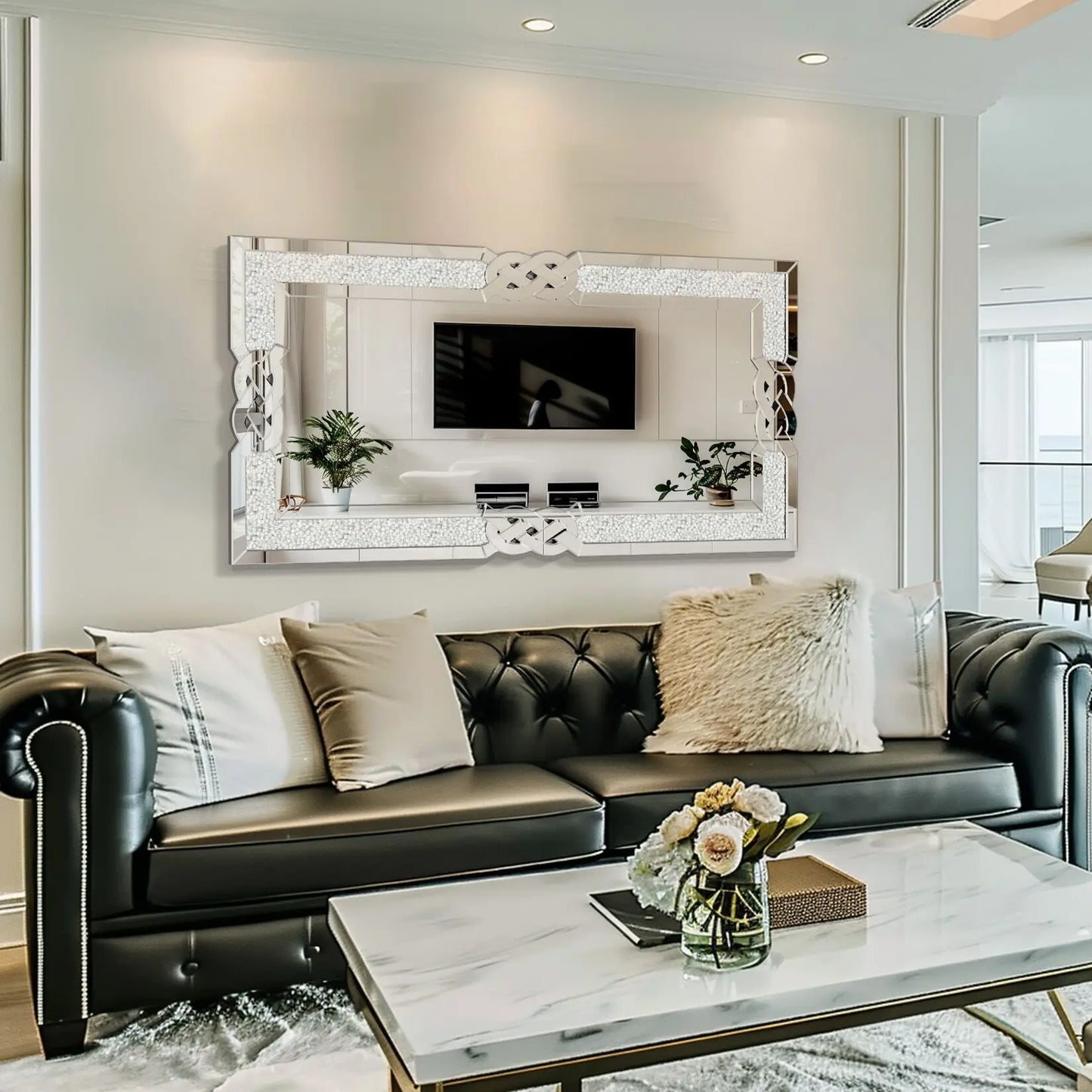 Wisfor Rectangular Crystal Wall Mirror Diamond-Accent Living Room