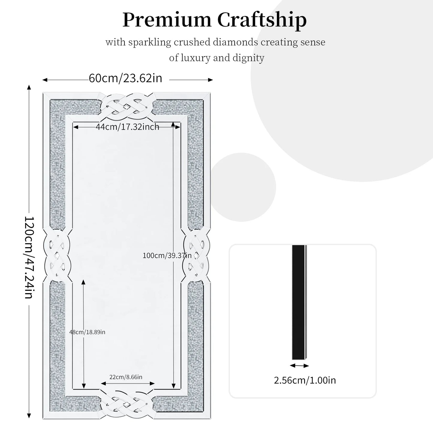 Wisfor Rectangular Crystal Wall Mirror Diamond-Accent Living Room