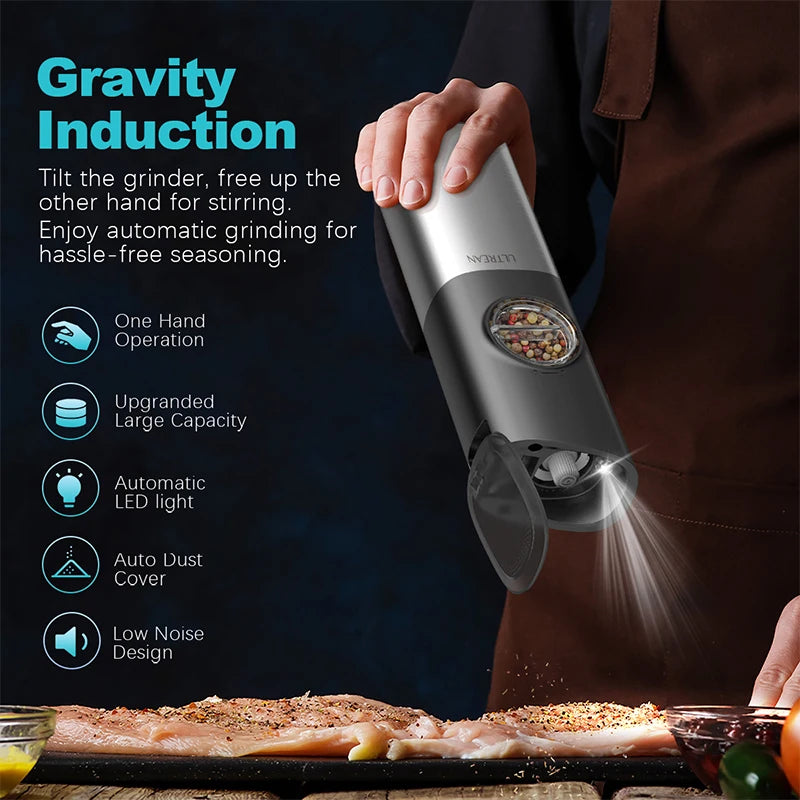 Ultrean Electric Salt And Pepper Grinder With Adjustable Fineness Lids