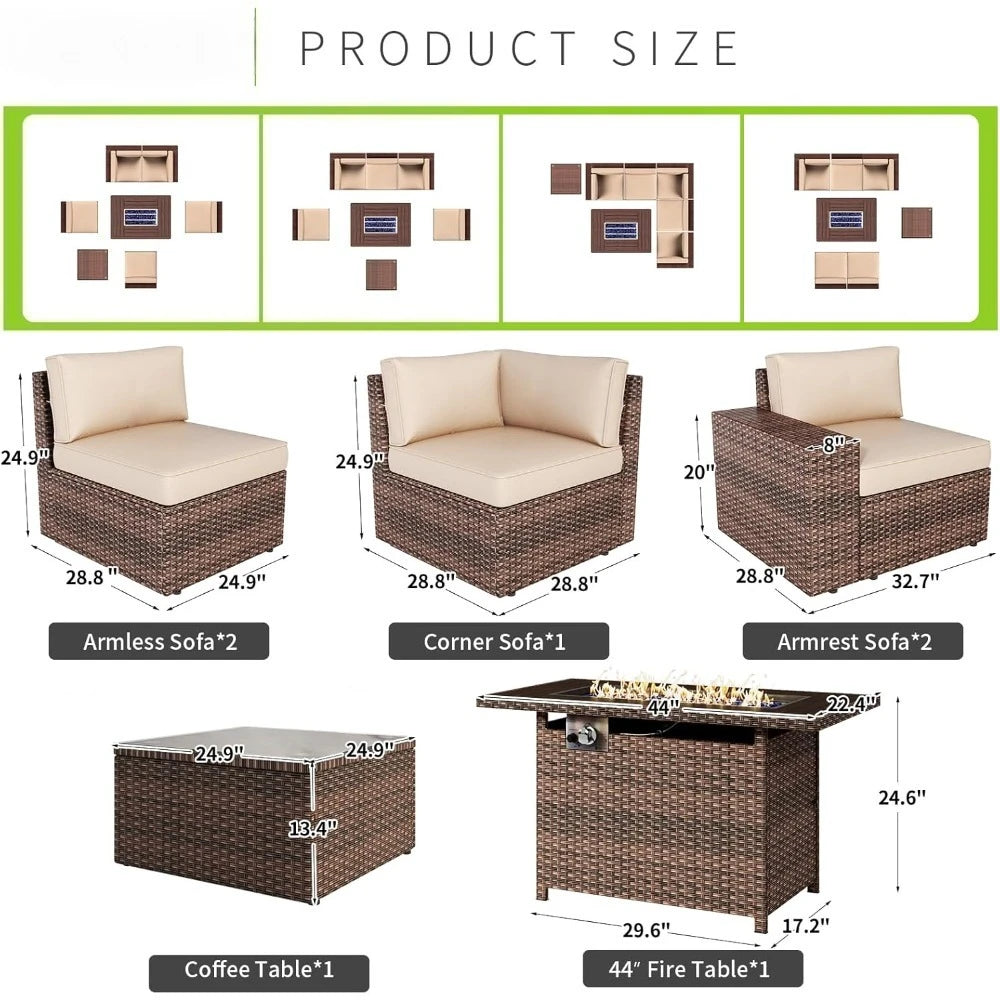 Outdoor 7 Piece Patio Furniture Set With Fire Pit Table And Cushions