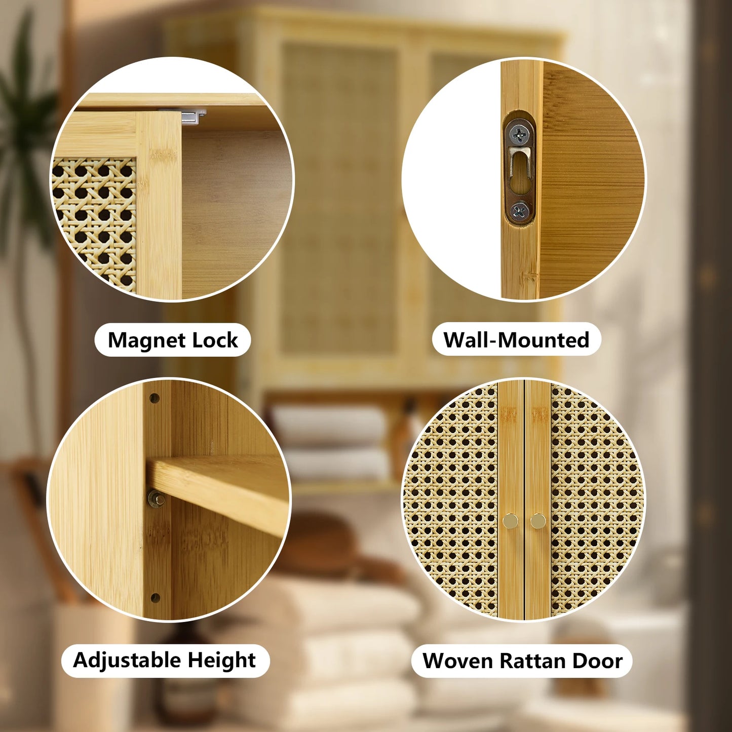 Wisfor Bamboo Wall Mounted Bathroom Cabinet Storage Organizer Medicine Cabinet