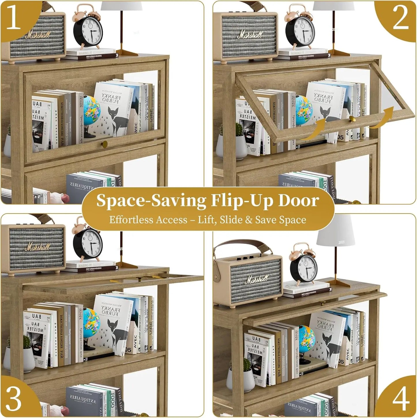 ZHILU Acrylic Glass Doors Display Cabinet 4 Tier Led Curio For Collectibles