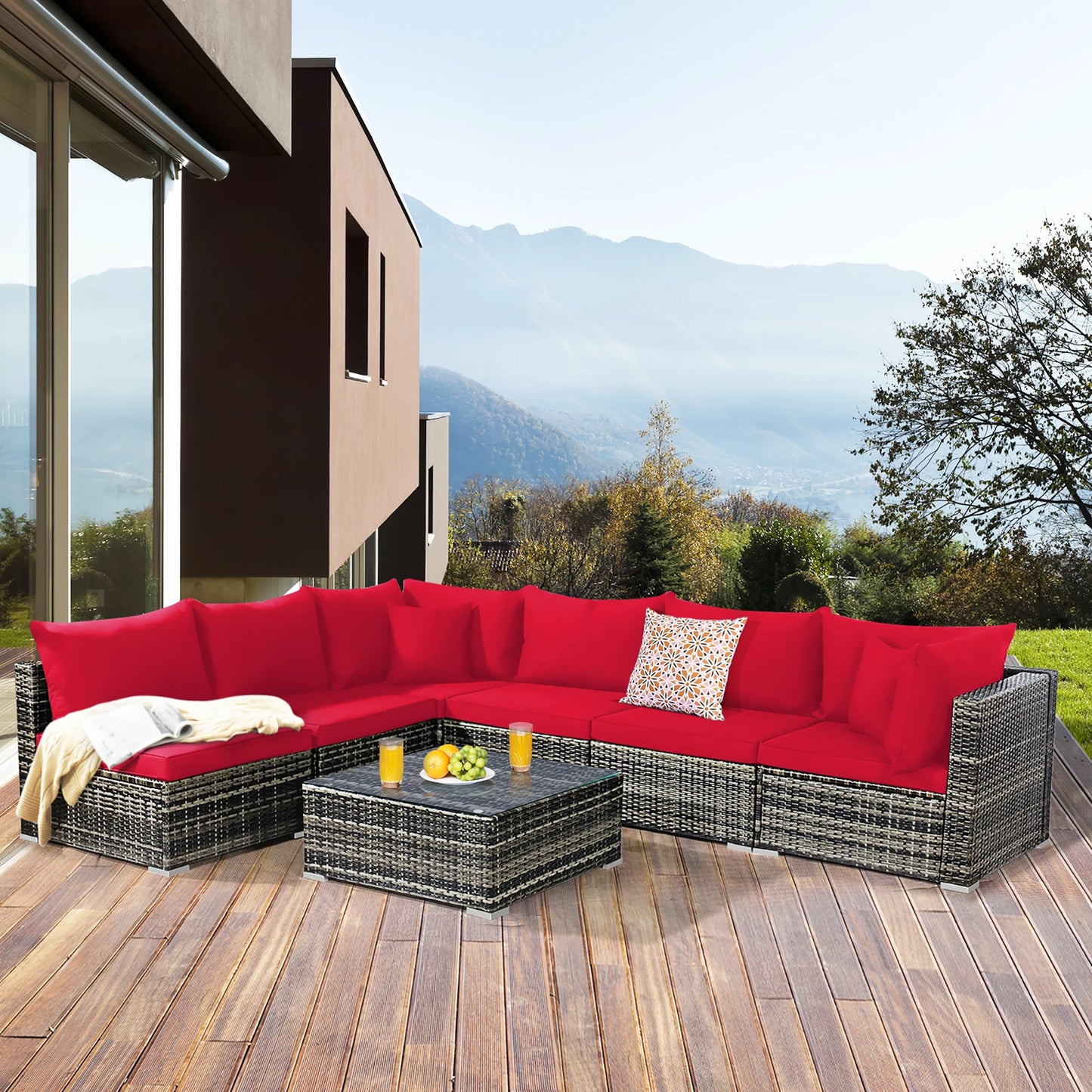 HOMASIS 7-Piece Patio Rattan Furniture Set With Cushions