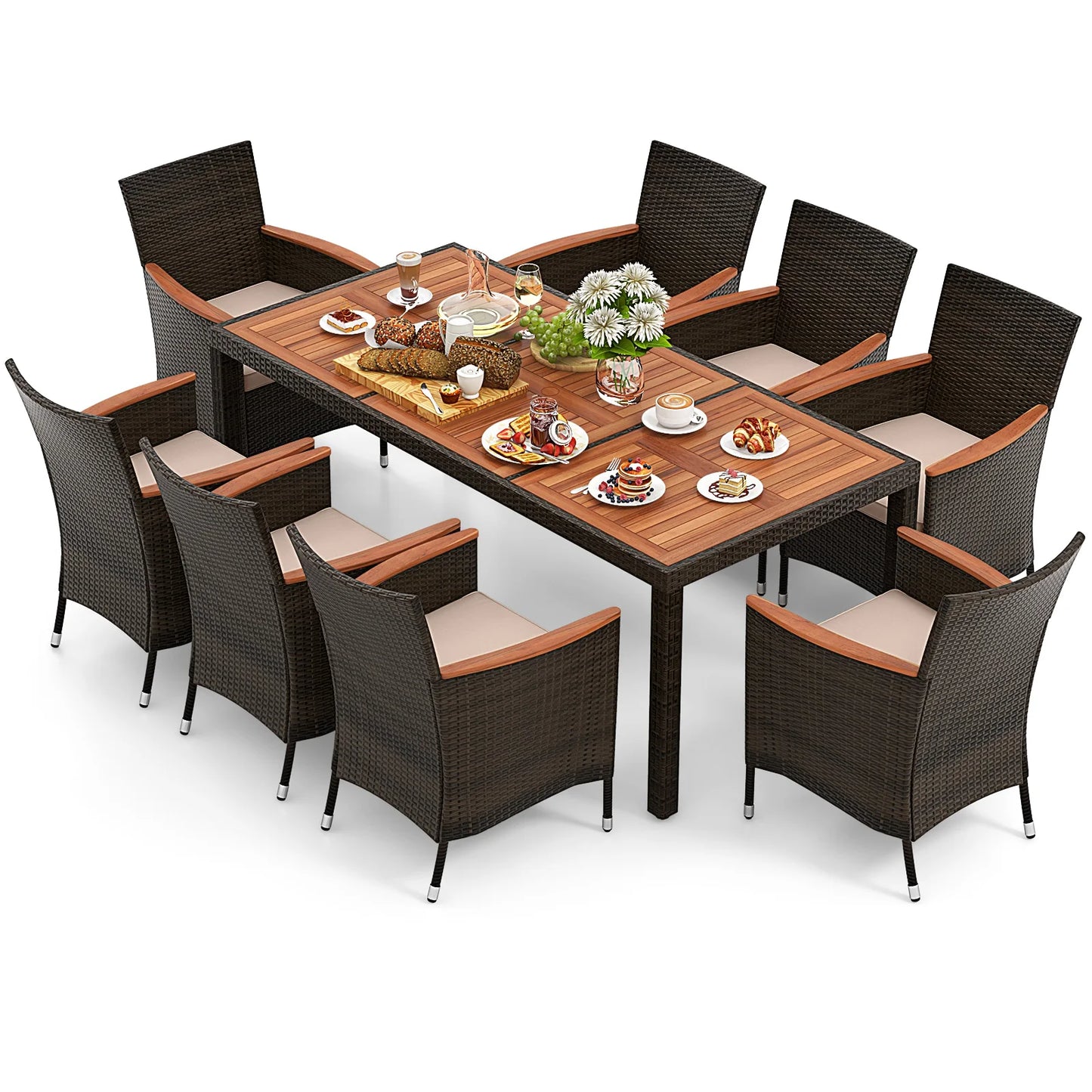 HOMASIS 9 Piece Patio Dining Set Acacia Table And Cushions