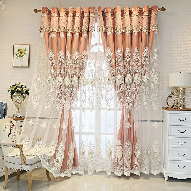 Vintage Embroidered Curtains With 3D Relief Dual Layer Privacy