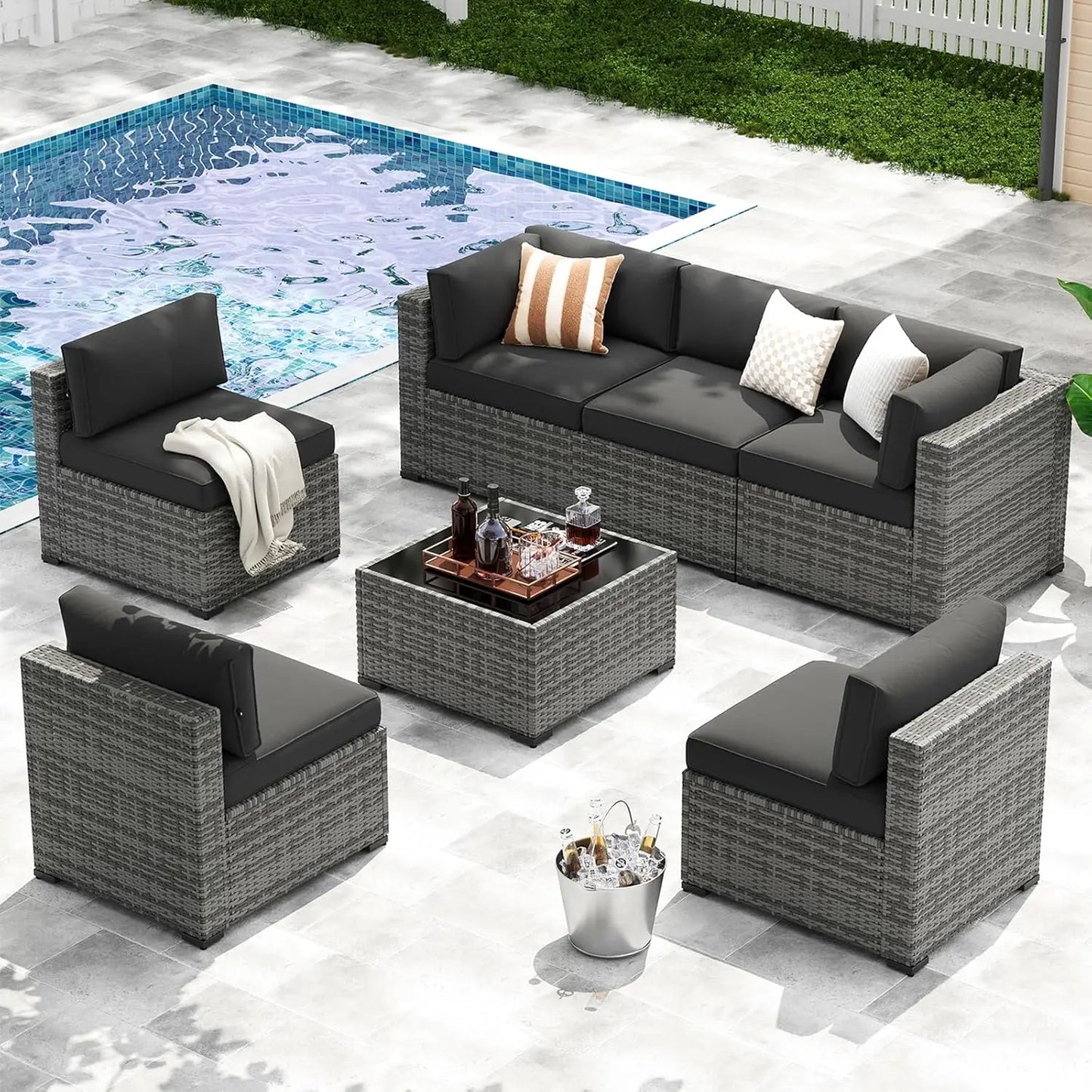 Xiaolang 7-Piece Patio Furniture Set Wicker Rattan Cushioned Outdoor