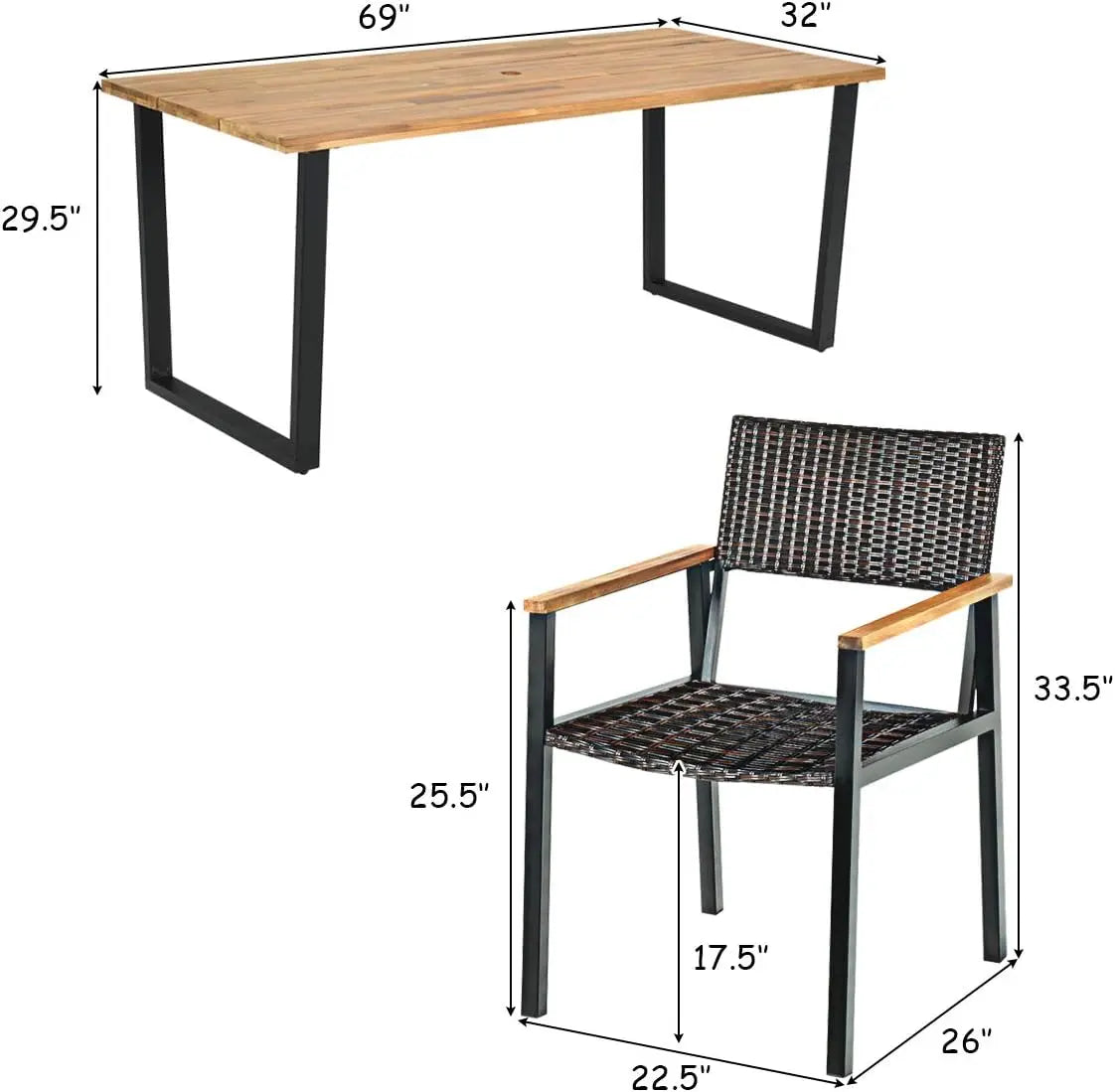 Outdoor Dining Set With Acacia Wood Table And Rattan Chairs