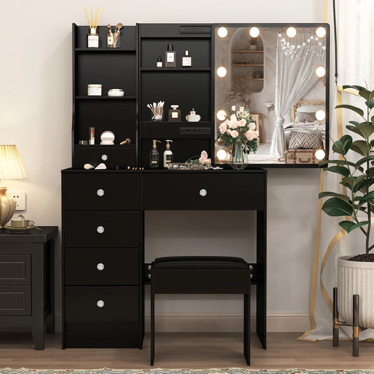 Yamissi Dressing Table Makeup Desk With Stool And LED Mirror