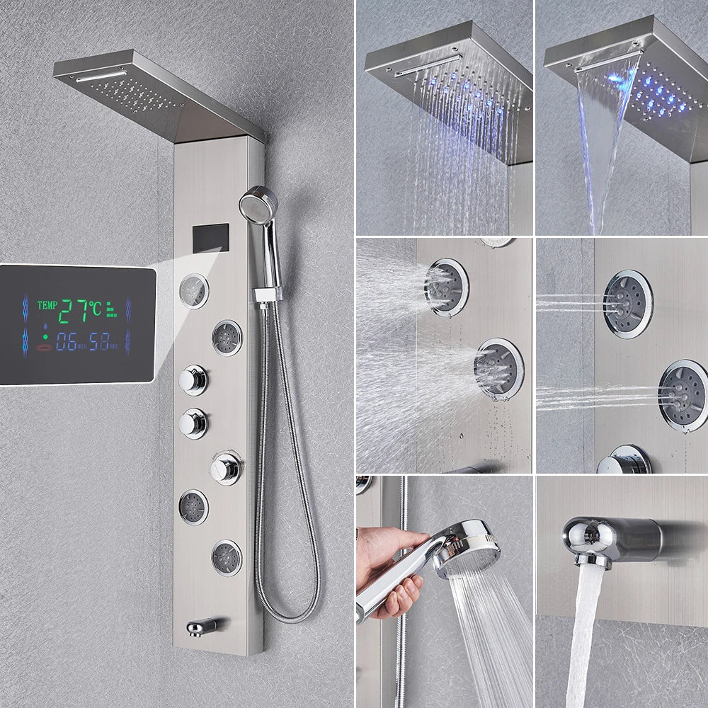 Poqihy Gold And Black Shower Panel System With Body Jets