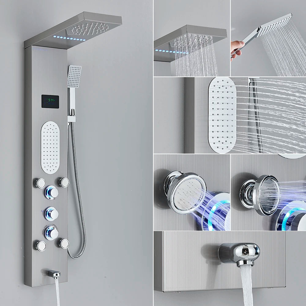 Poqihy Gold And Black Shower Panel System With Body Jets