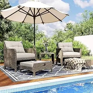 5-Piece Rattan Patio Furniture Set With Ottomans And Coffee Table