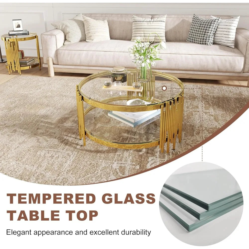 MKDK 3-Piece Glass Coffee Table Set and End Tables