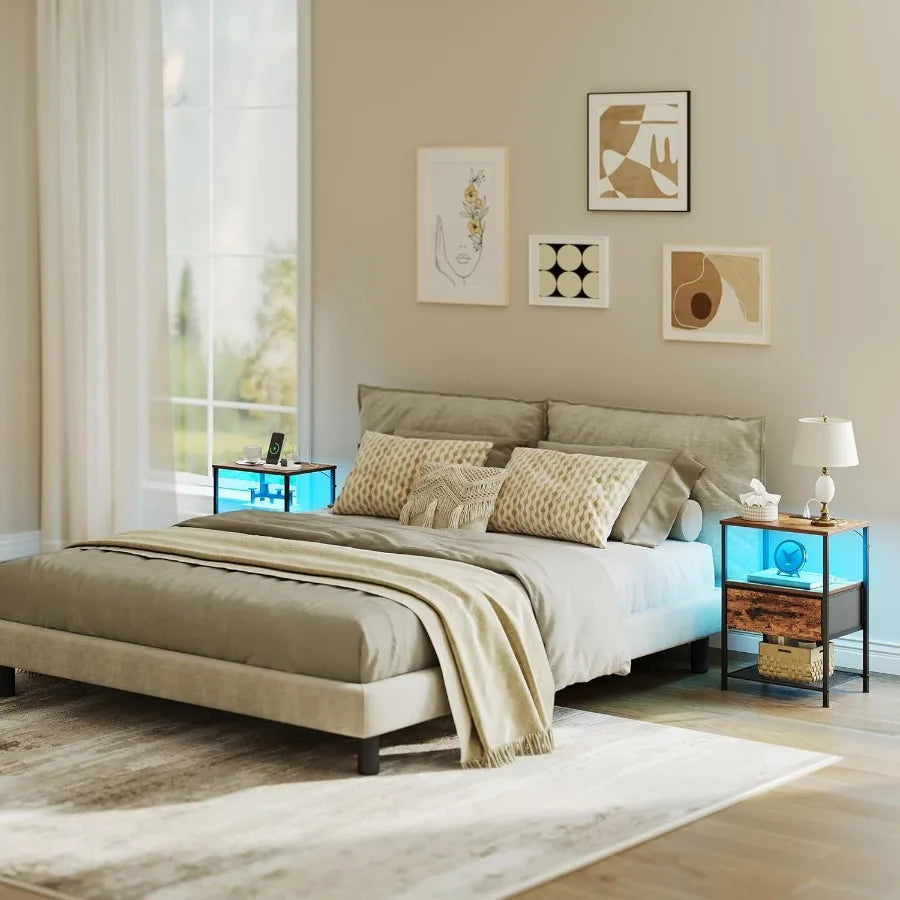 Night Stand Set Two End Tables With Charging Station