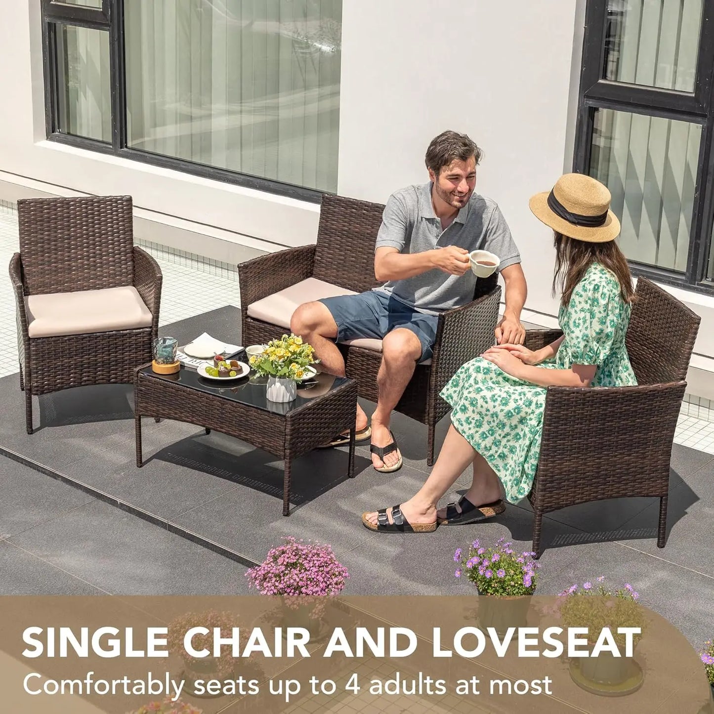Outdoor Patio Furniture Set Rattan Wicker 4-Piece Durable