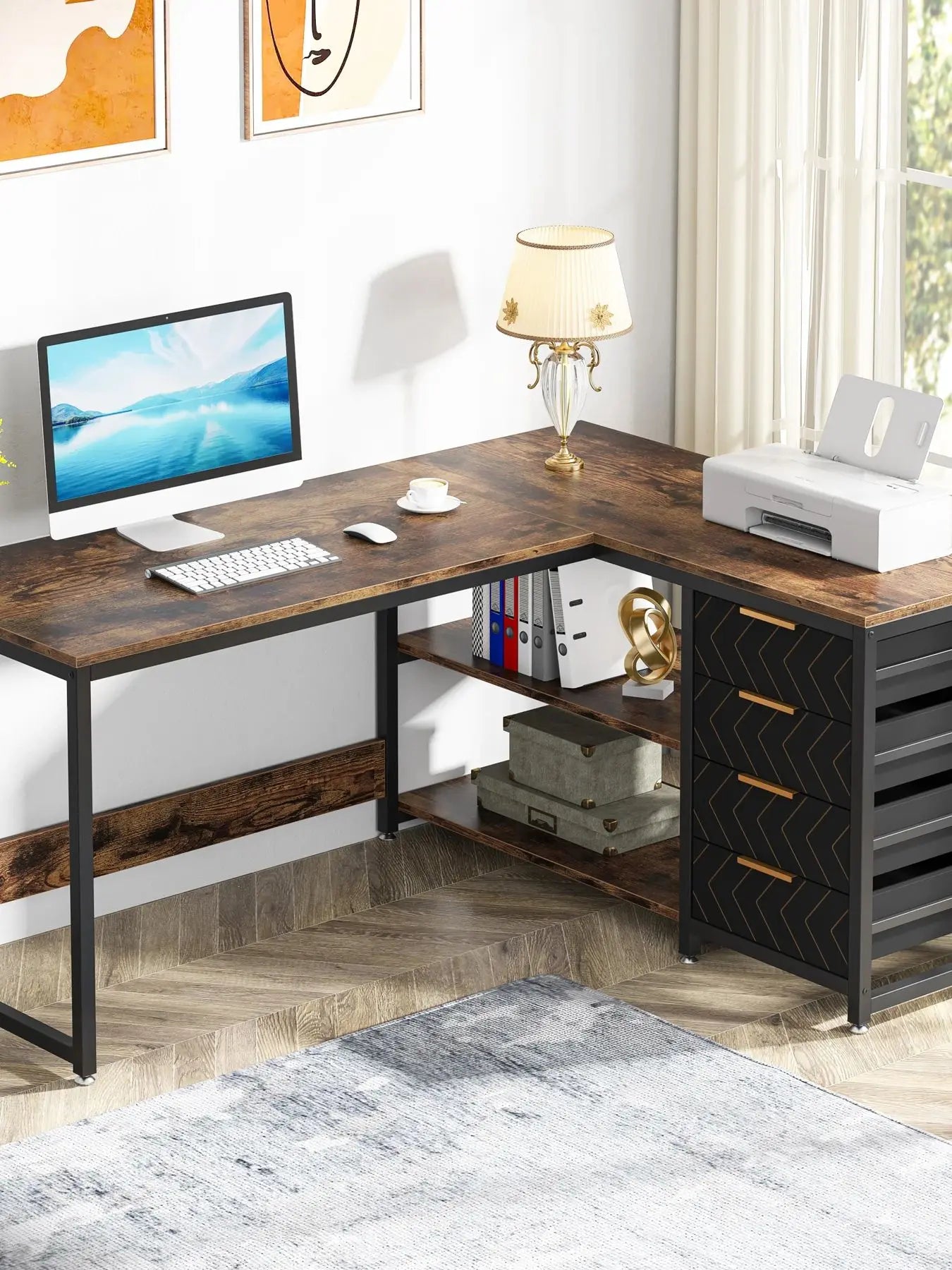 Tribesigns L Shaped Computer Desk With Storage Drawers And Shelves