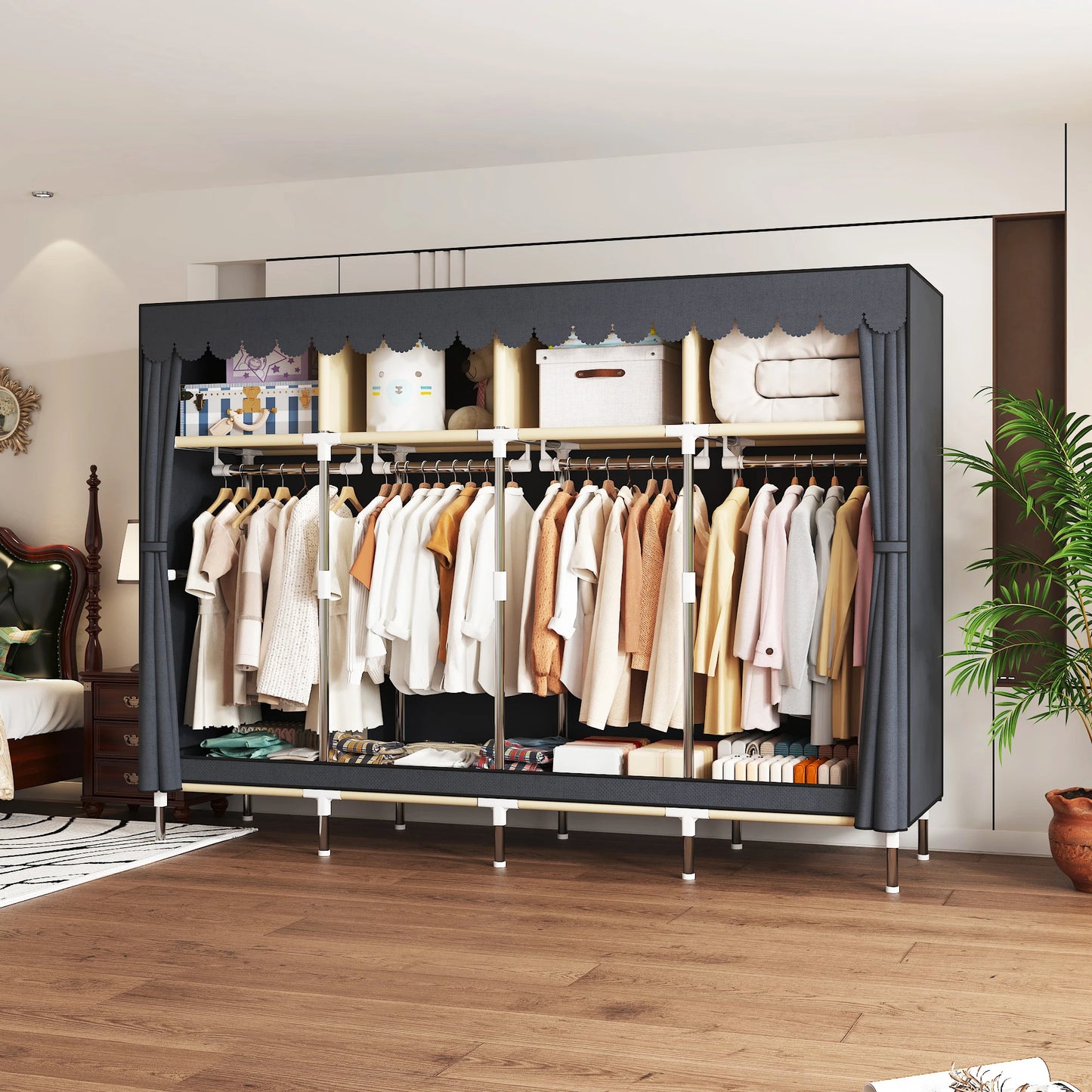ArluKinFinishes Heavy Duty Fabric Wardrobe With Four Hanging Rods