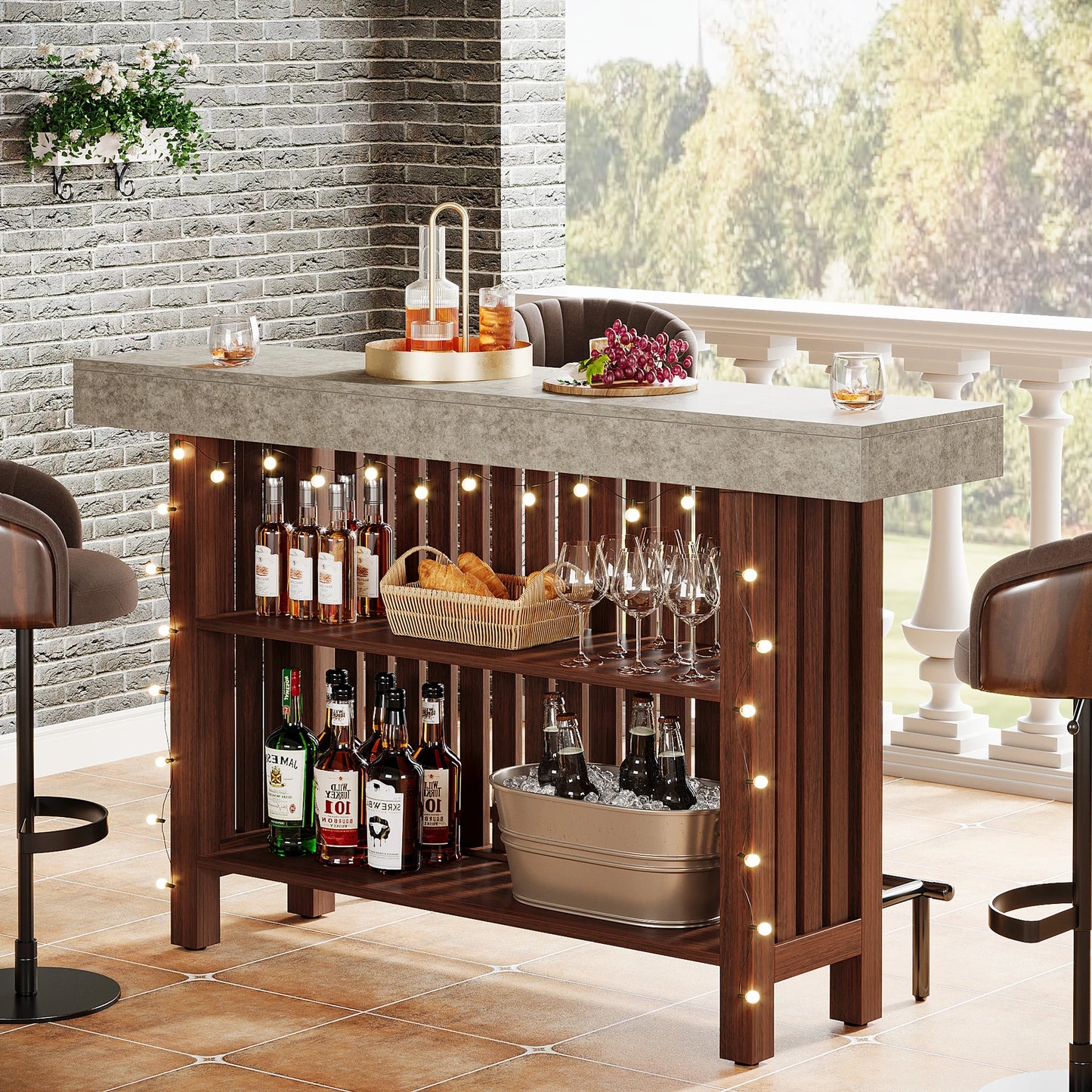 Tribesigns Bar Unit 2-Tier Pub Table Cabinet