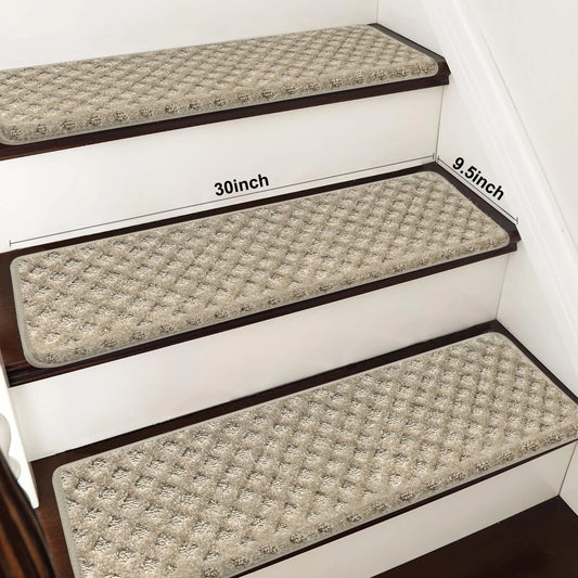 Bullnose Carpet Stair Treads Set Non Slip Premium Soft Washable