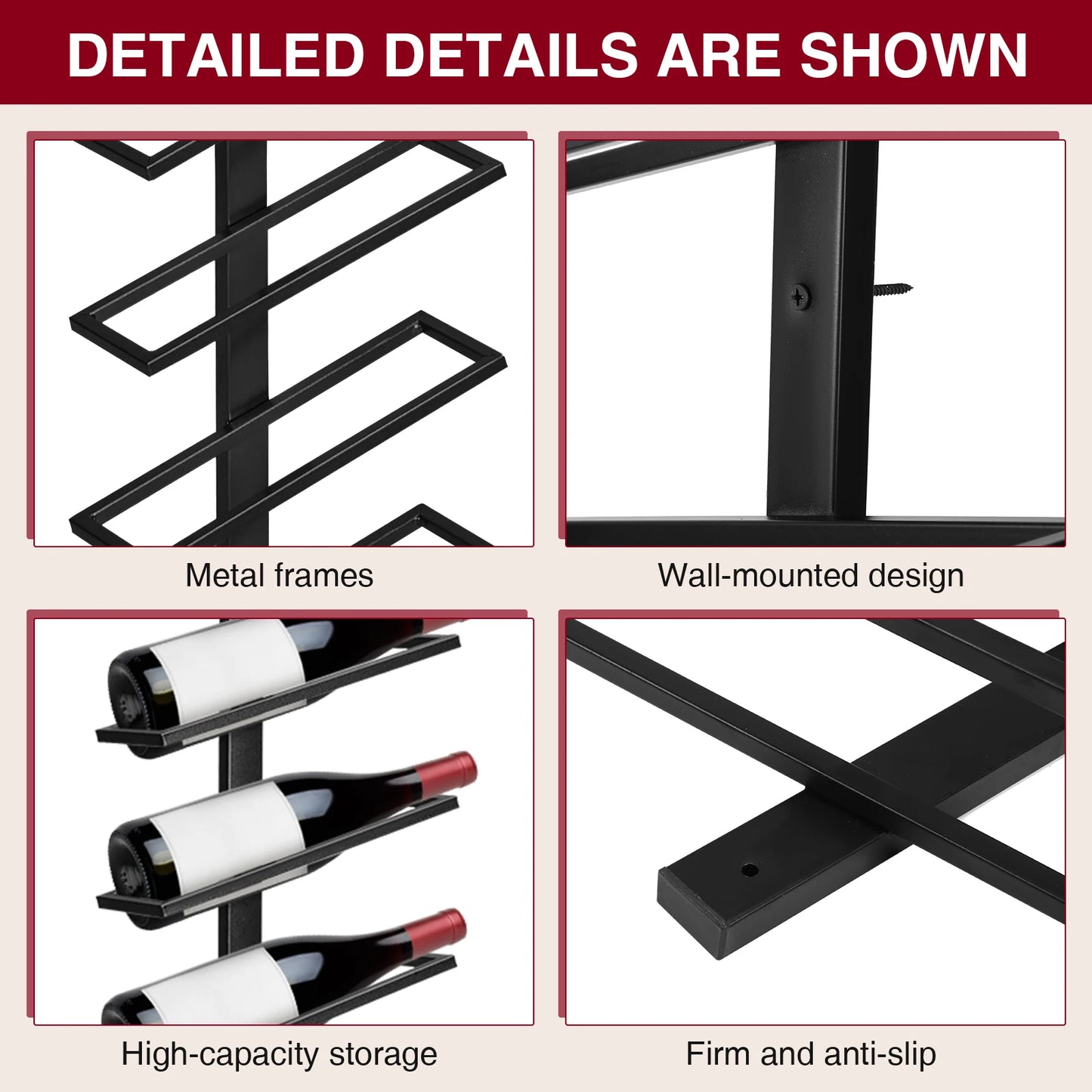 5 Pack Wall Mount Wine Rack Holds 60 Bottles For Bar Kitchen