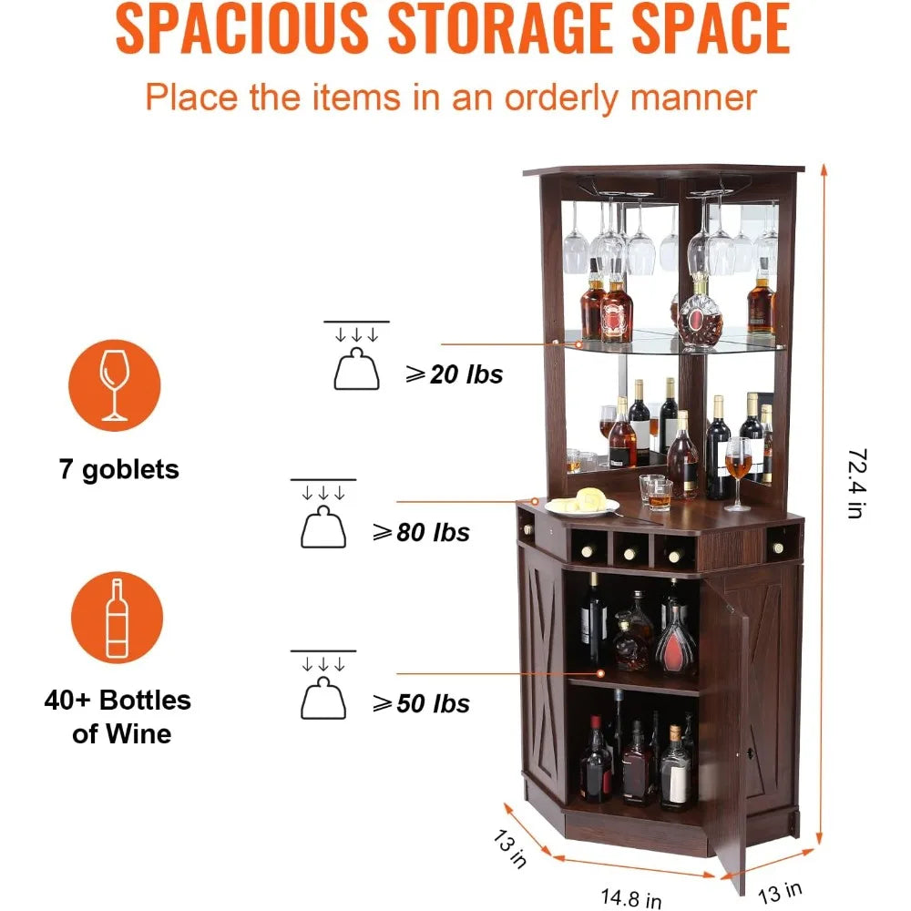 Corner Industrial Bar Cabinet Wood Wine Table For Liquor