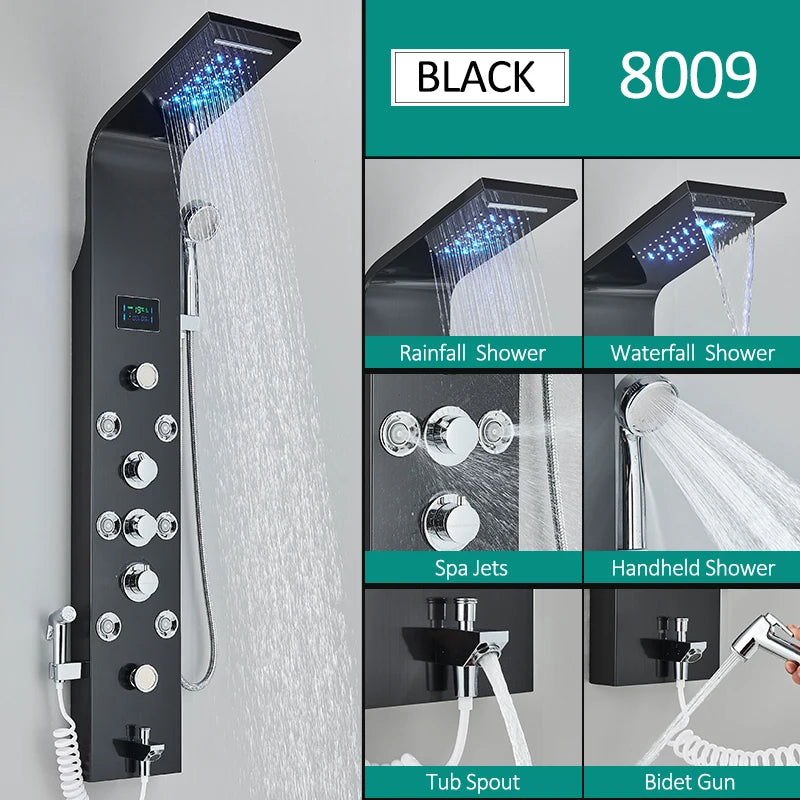 Quyanre LED Shower Panel Six Functions Column Bidet Taps
