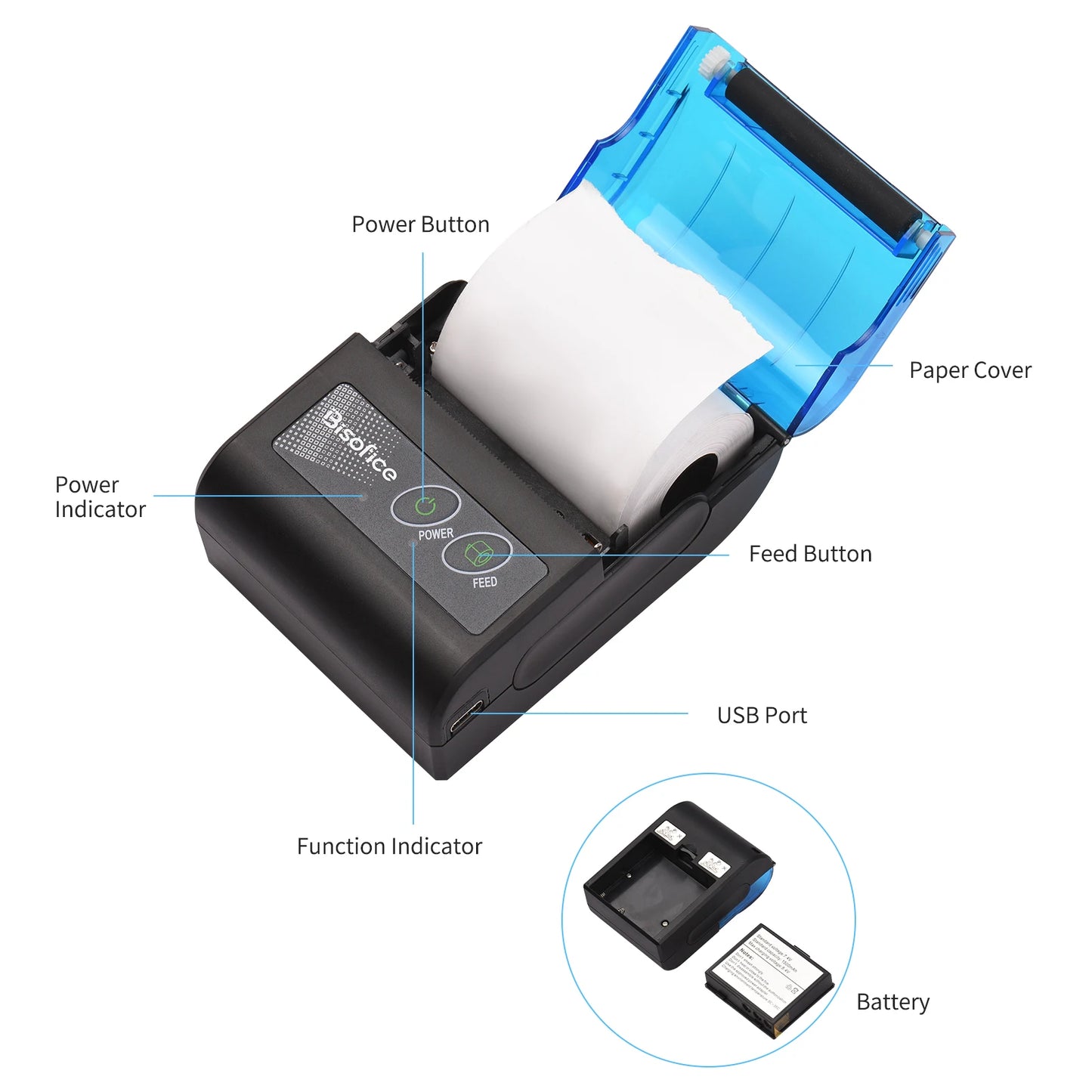 KKMOON Portable Mini Thermal Printer Wireless USB Receipt Printer